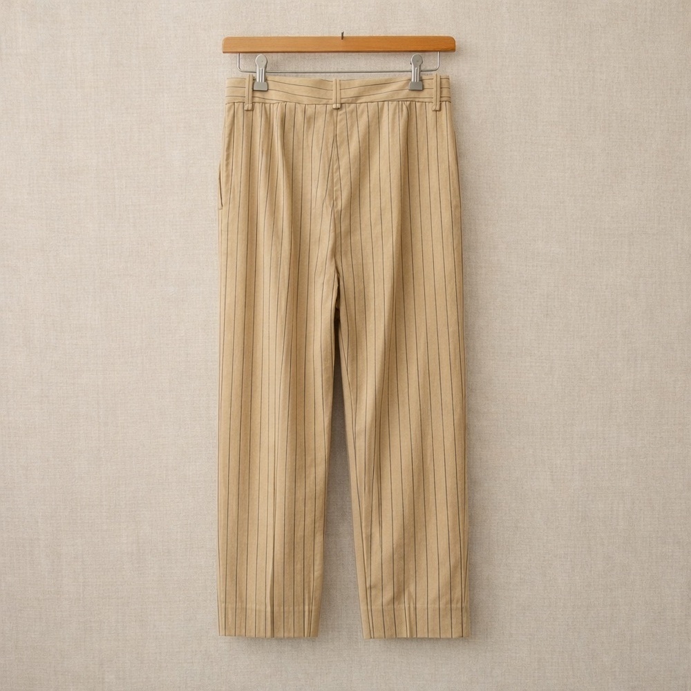 MAJE Pinstripe Trousers Beige Tailored High Rise Straight Leg NWT